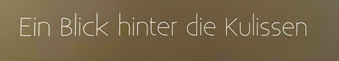Text: "Ein Blick hinter die Kulissen" in goldener Schrift auf braunem Hintergrund.
